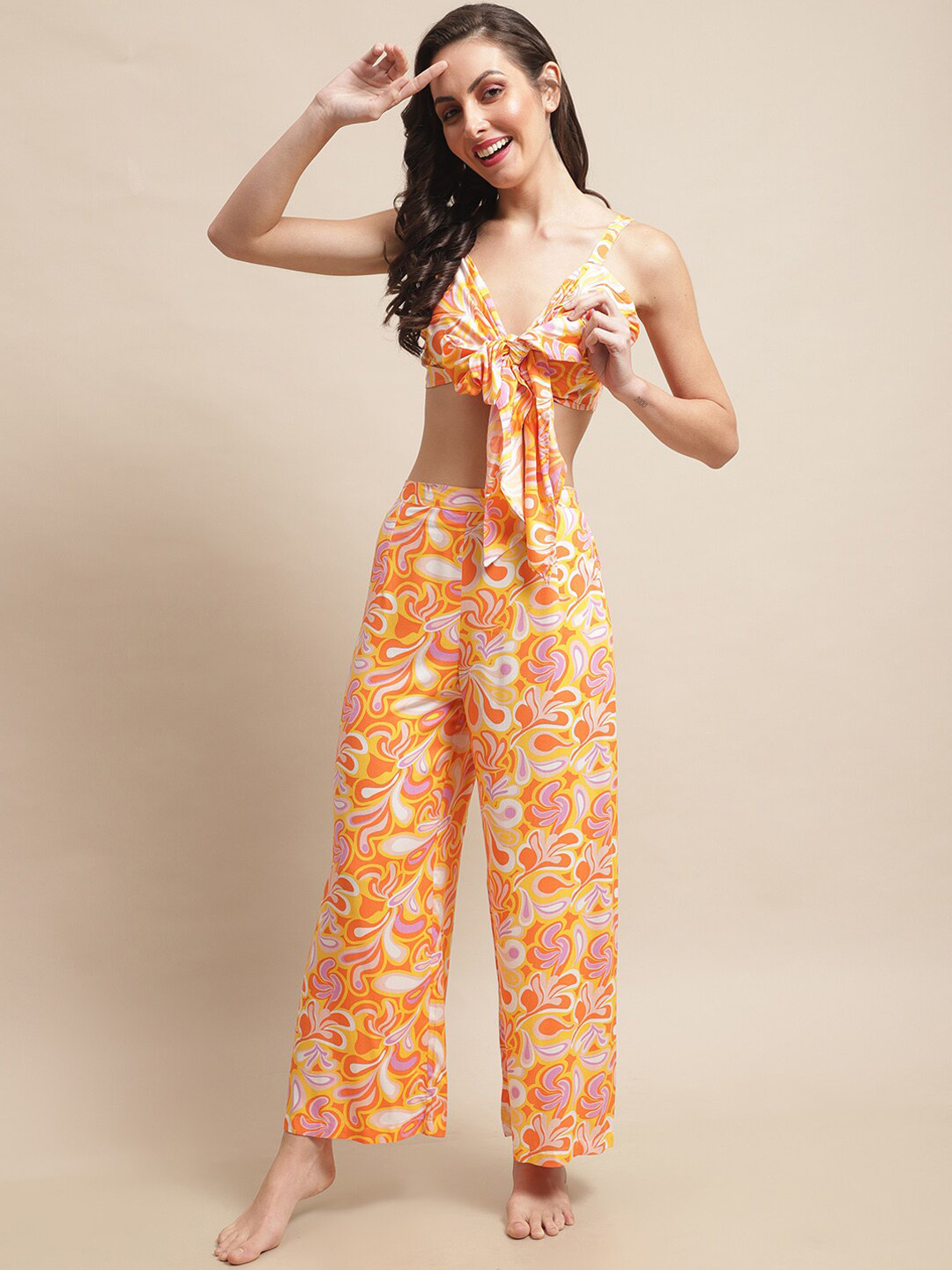 

Claura Abstract Printed Beachwear Set, Orange