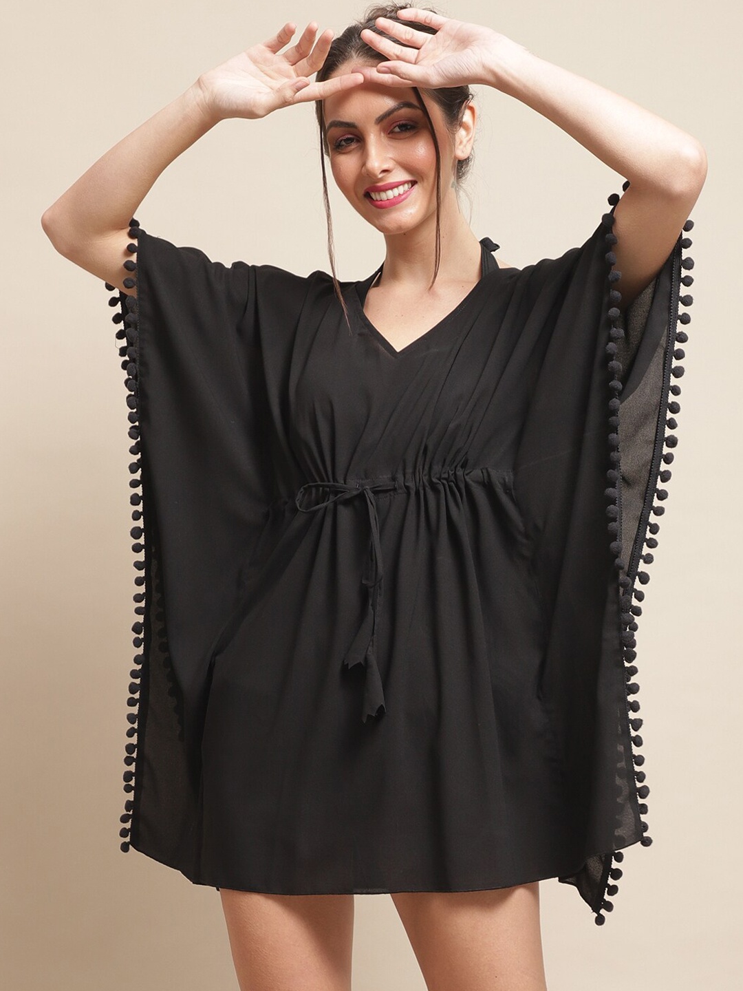 

Claura Georgette Kaftan Swimwear Coverup Top, Black