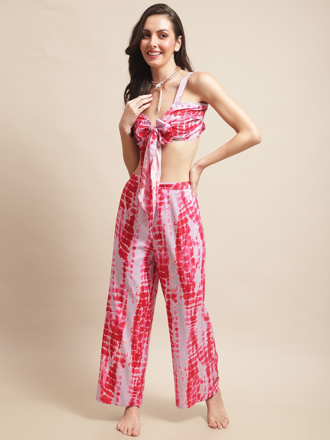 

Claura Tie & Dye Top & Trouser Swimwear Set, Pink