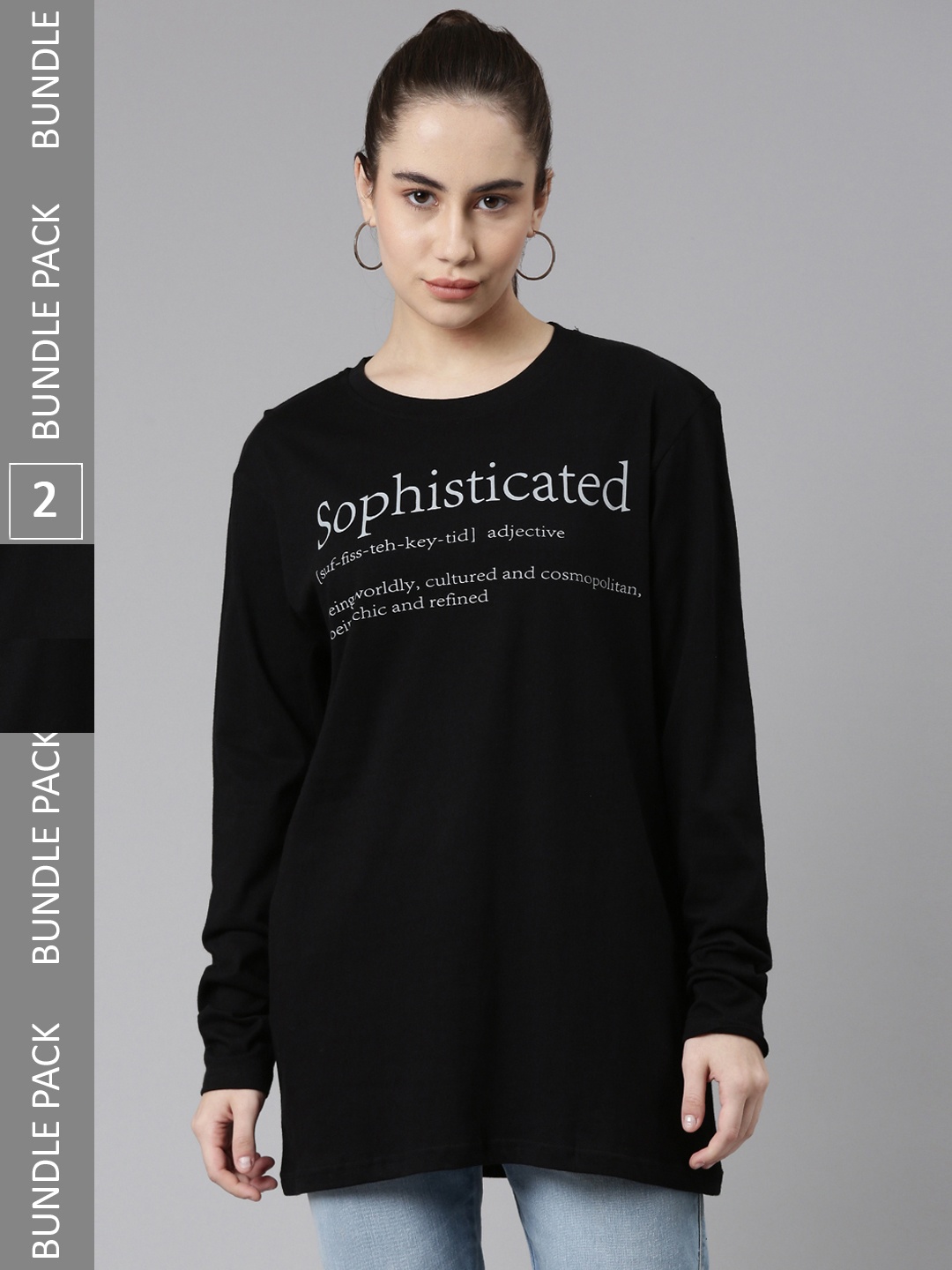 

Kryptic Pack Of 2 Typography Printed Cotton Oversized T-shirt, Black