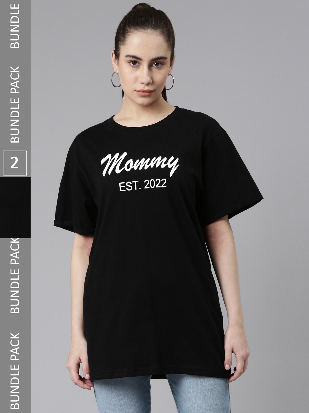 

Kryptic Pack Of 2 Typography Printed Cotton Oversized T-shirt, Black