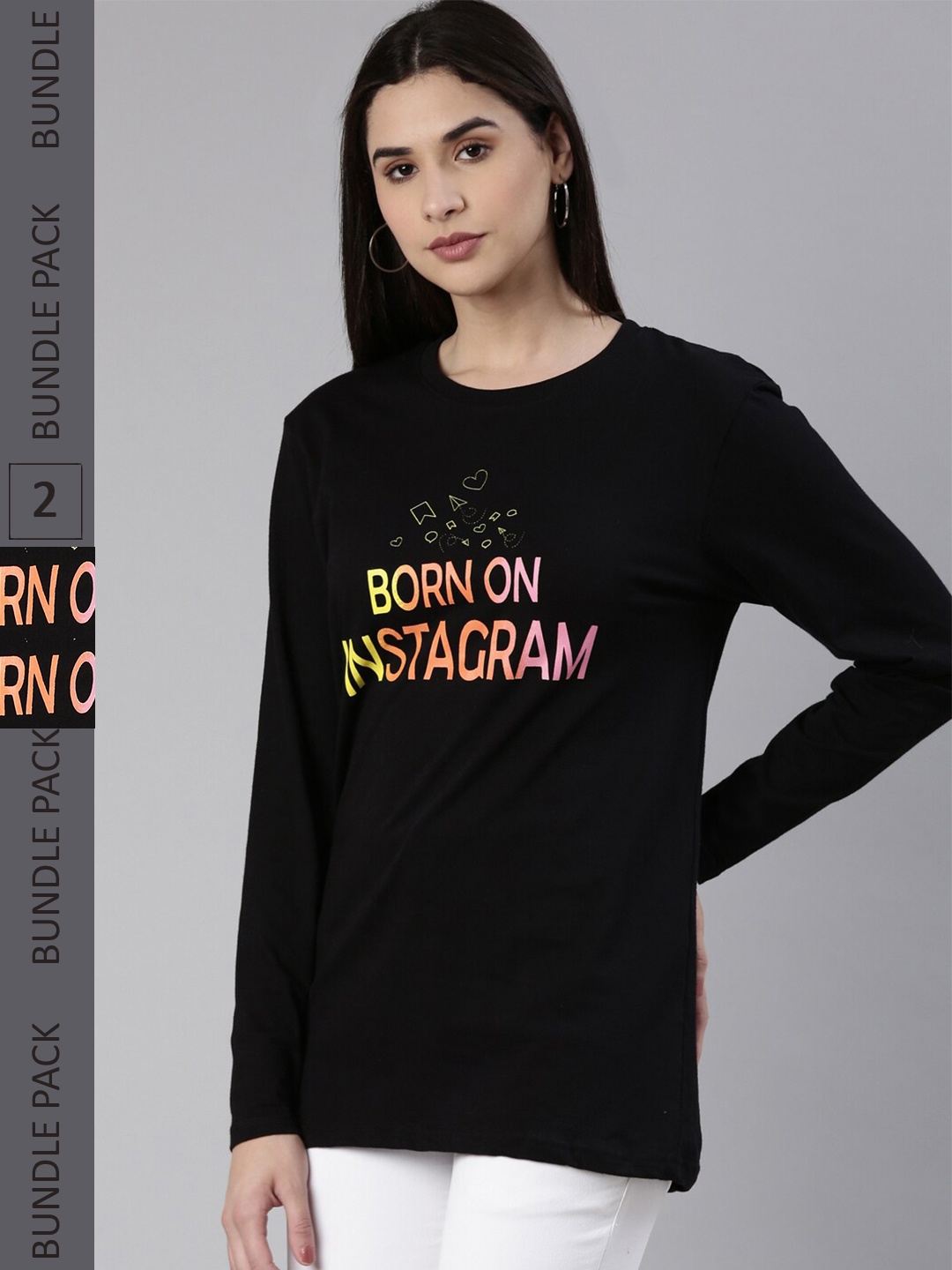 

Kryptic Pack of 2 Typography Printed Cotton T-shirts, Black