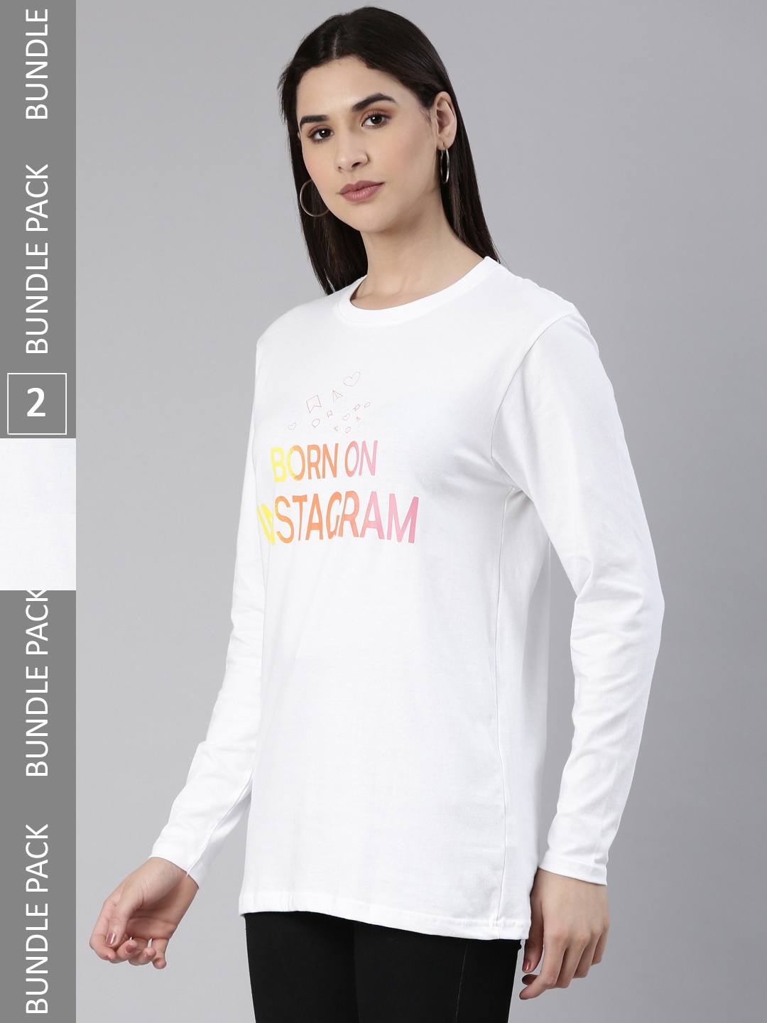 

Kryptic Pack Of 2 Typography Printed Cotton Oversized T-shirt, White