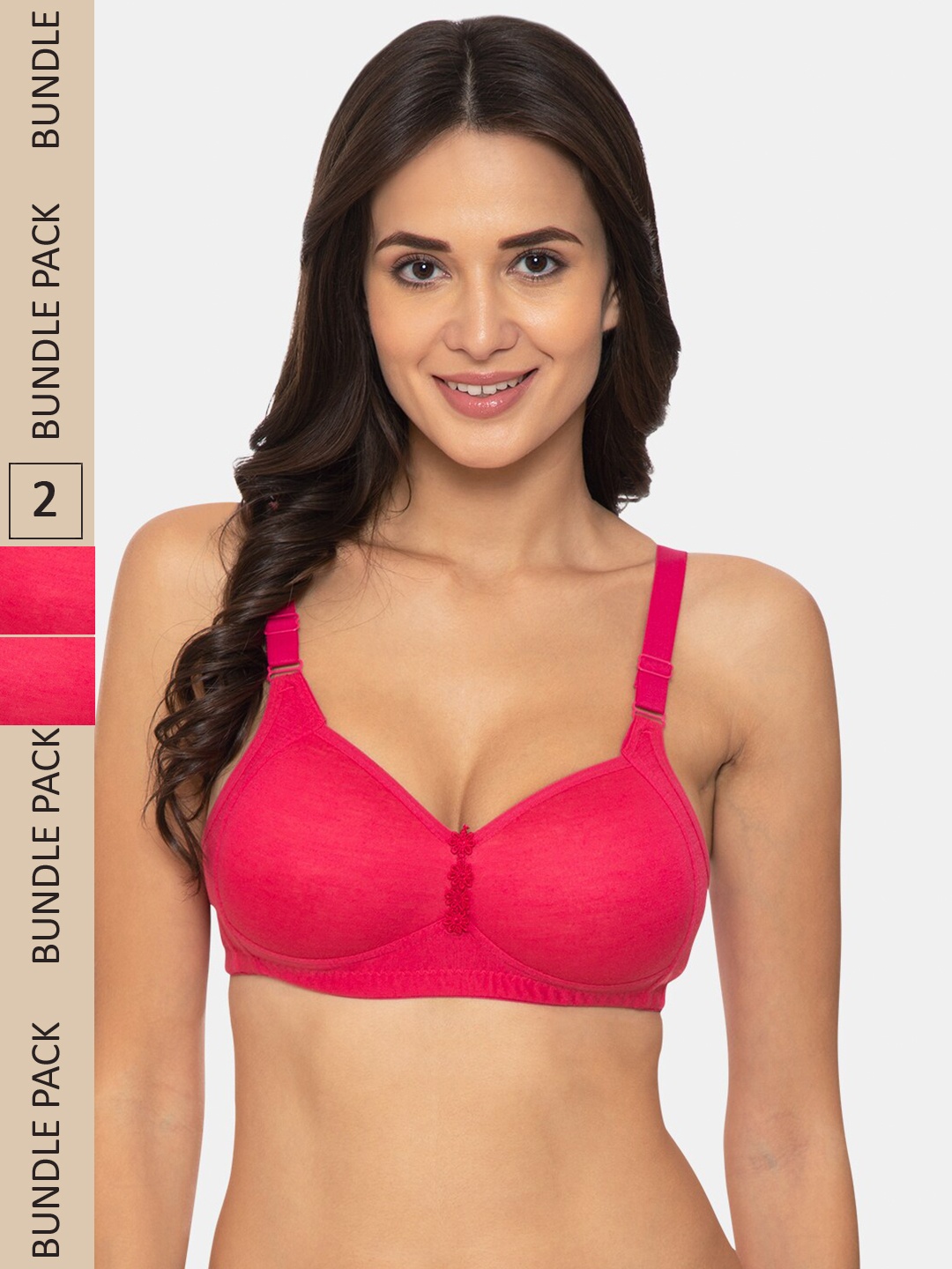 

KOMLI Pack of 2 Lightly Padded All Day Comfort Seamless Cotton Minimizer Bra, Pink