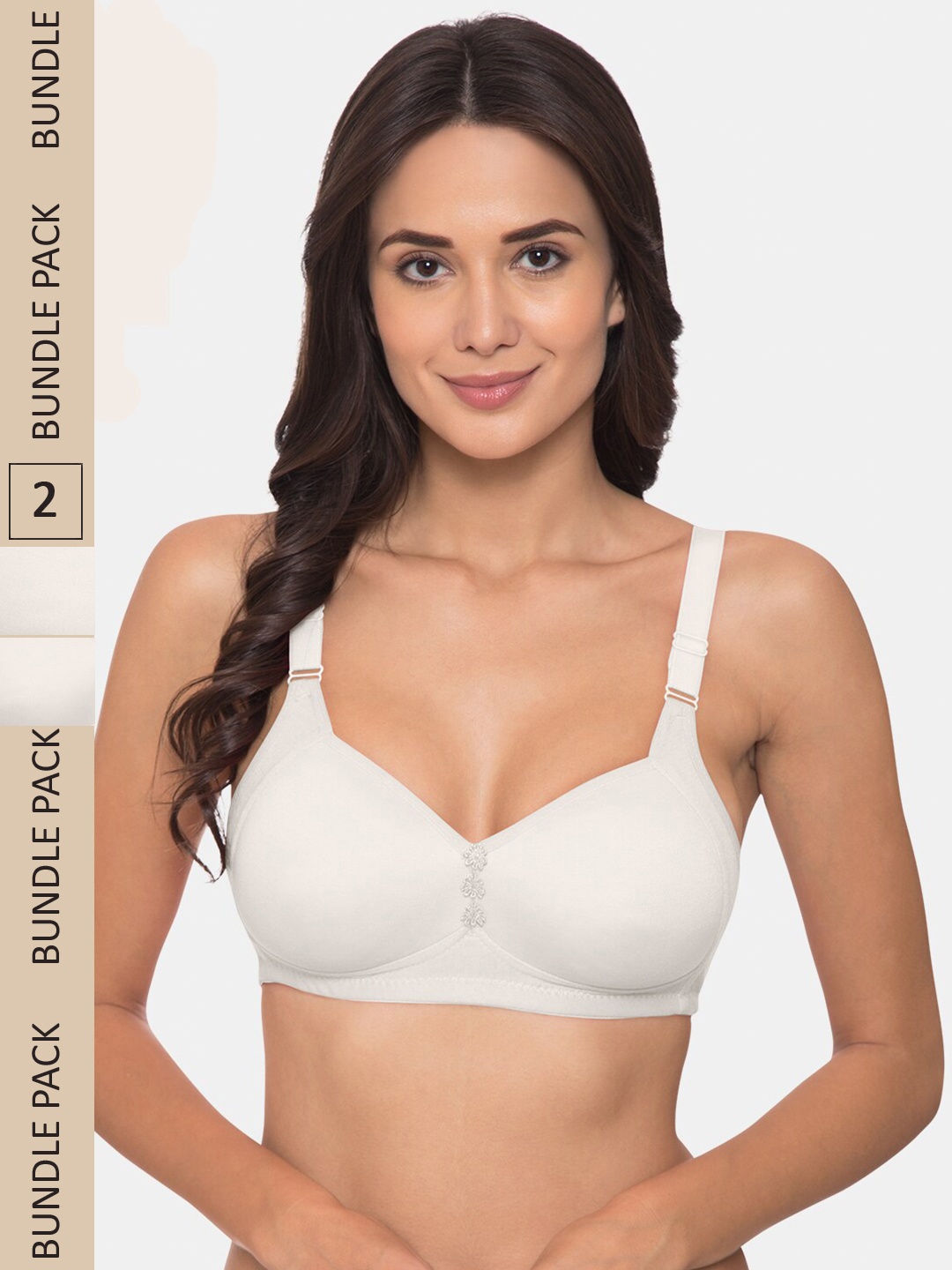 

KOMLI Pack of 2 Lightly Padded Full Coverage Seamless Cotton Bra, Off white