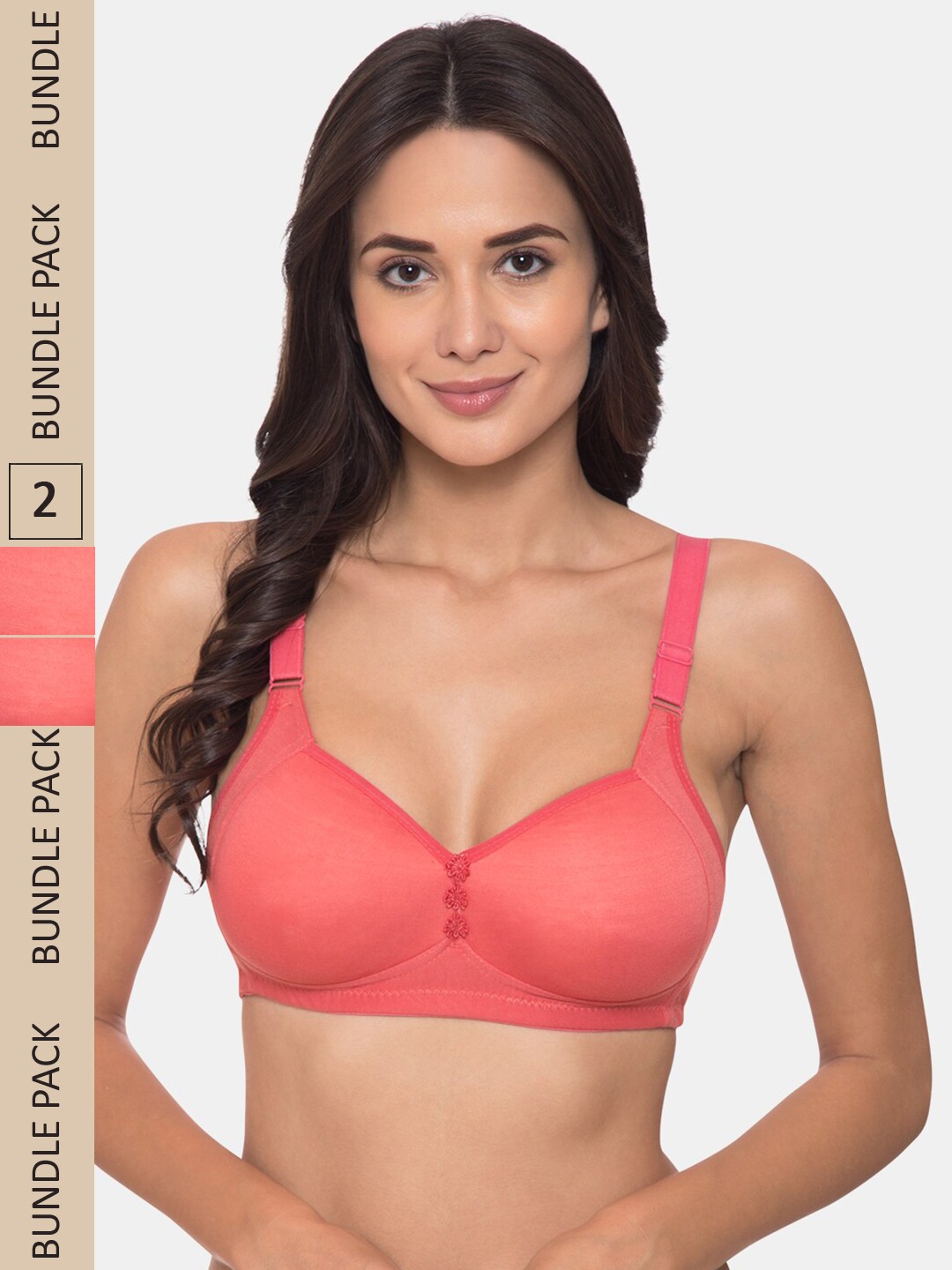 

KOMLI Pack Of 2 Lightly Padded Cotton All Day Comfort Seamless Minimizer Bra, Coral