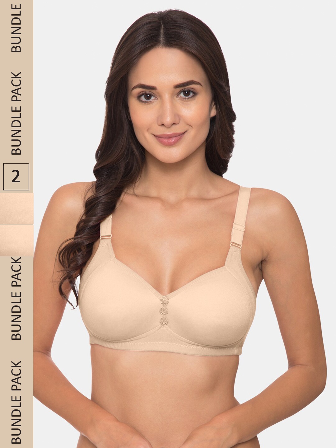 

KOMLI Pack of 2 Cotton Minimizer Bra - Lightly Padded, Beige