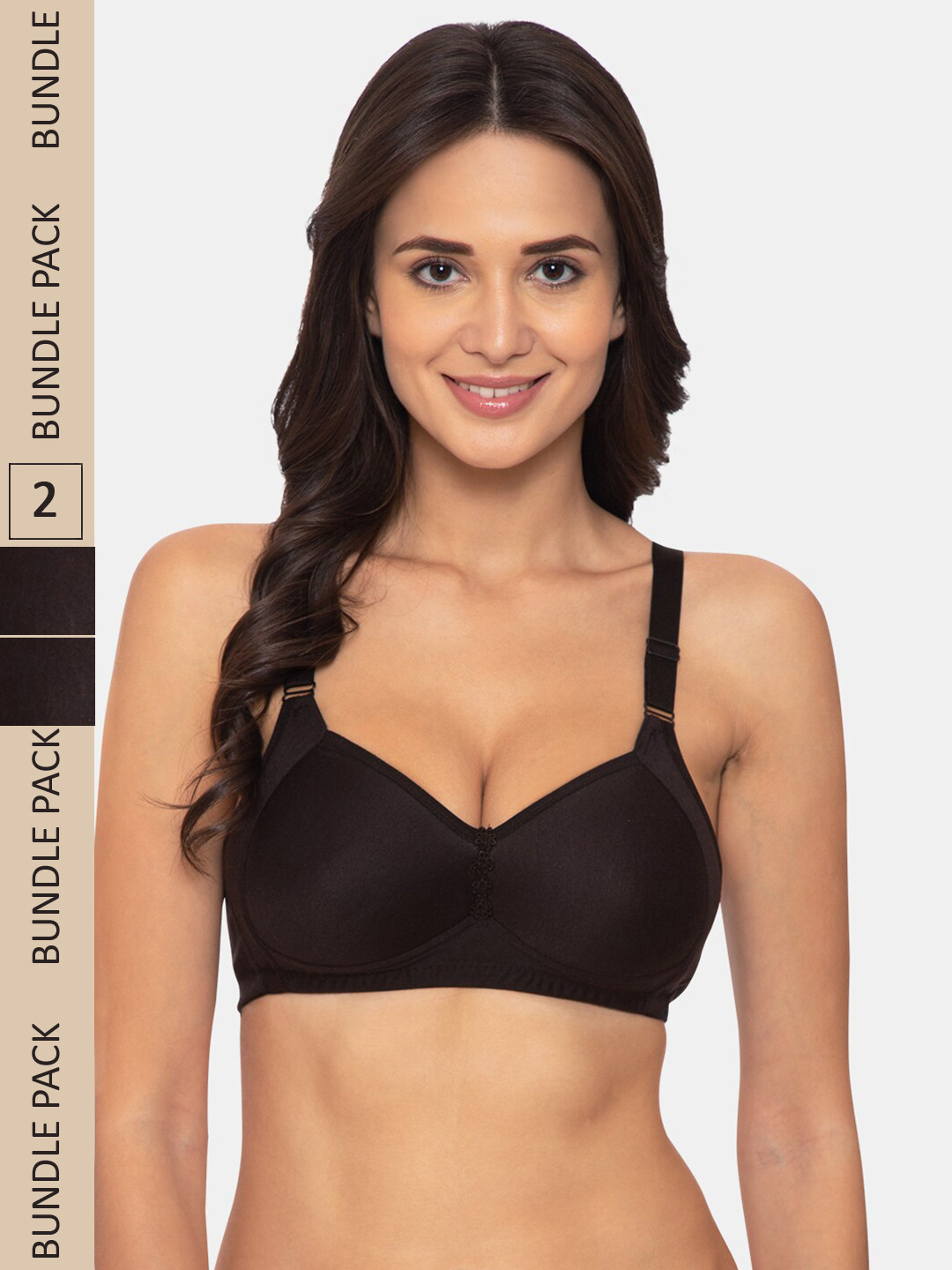 

KOMLI Pack Of 2 Lightly Padded Cotton All Day Comfort Seamless Minimizer Bra, Black