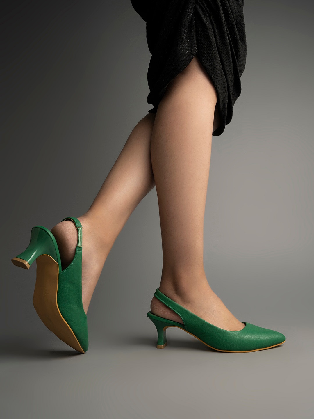 

Shoetopia Textured Kitten Heel Mules, Green