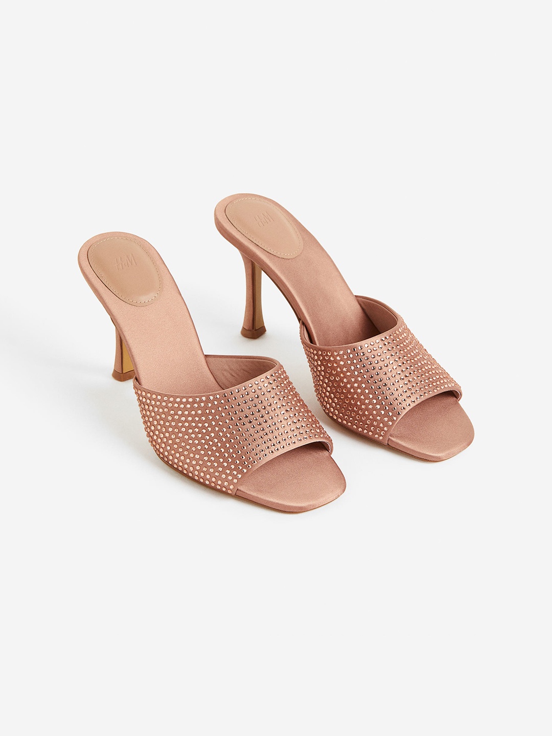 

H&M Woman Rhinestone-embellished mules, Beige