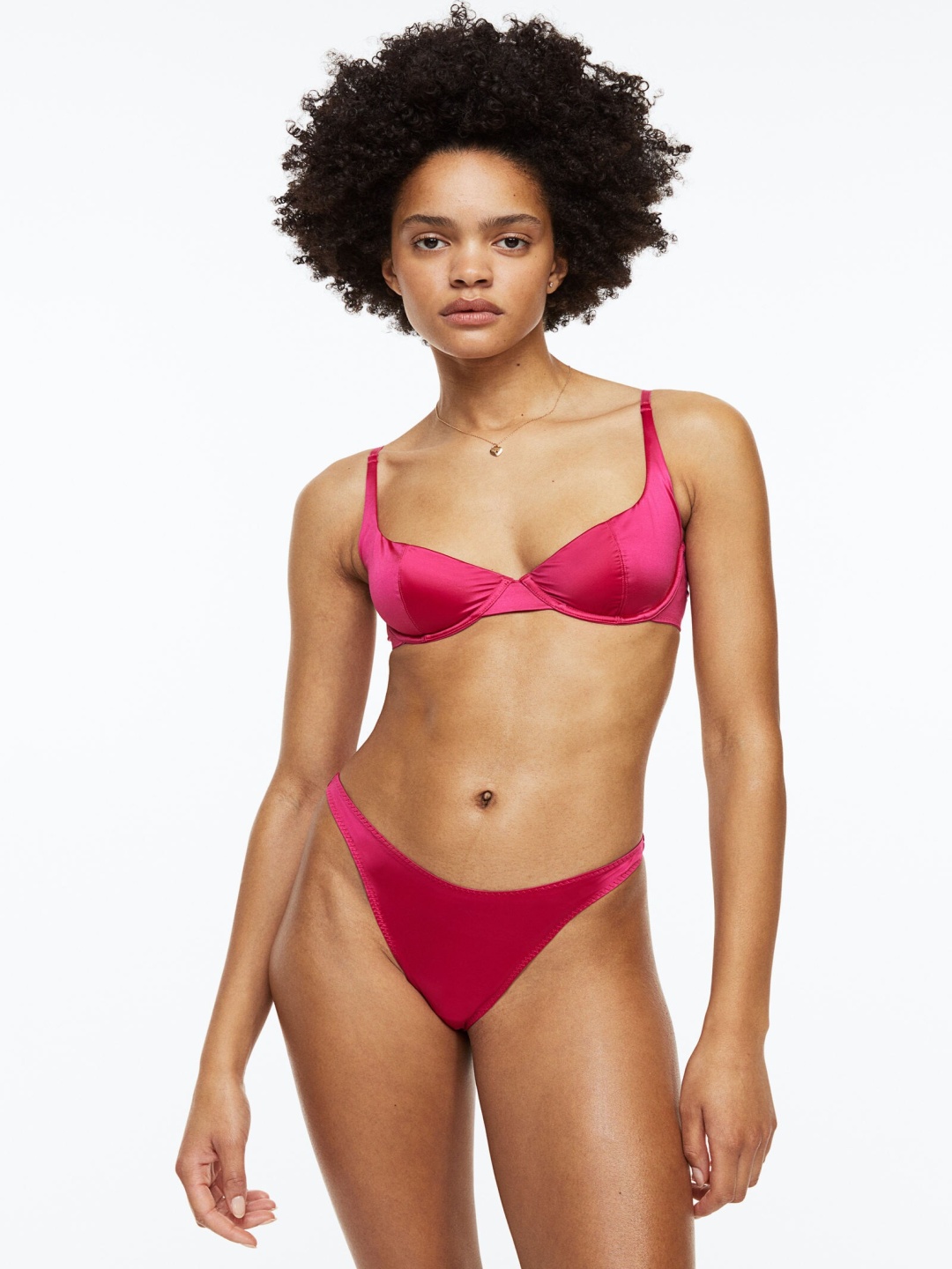 

H&M Non-Padded Underwired Stretch Satin Bra, Pink