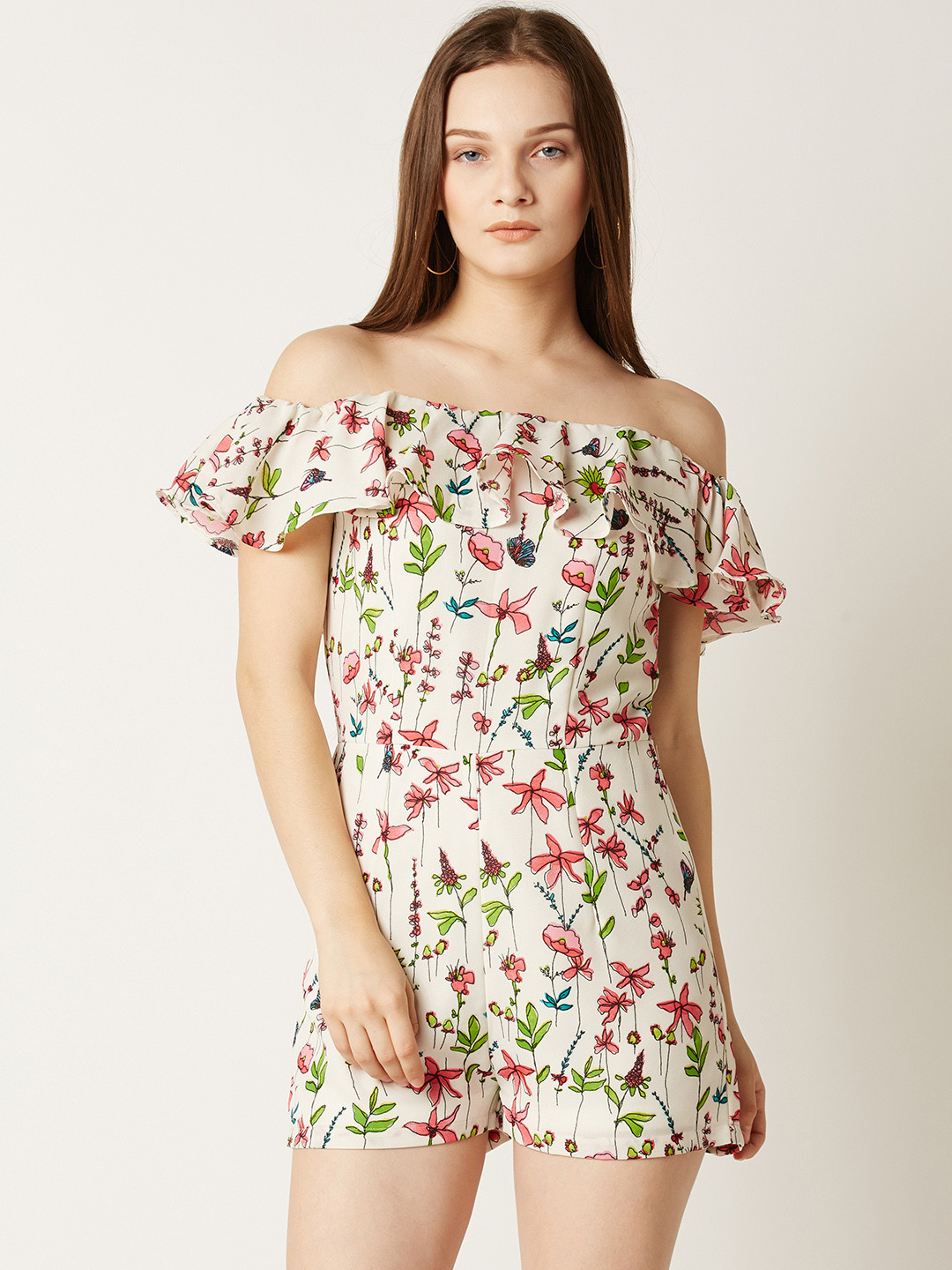 

Miss Chase White Printed Bardot Playsuit
