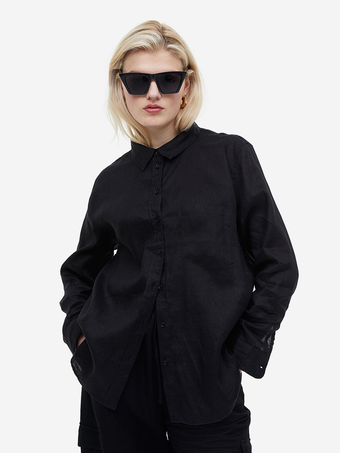 

H&M Pure Linen Shirt, Black