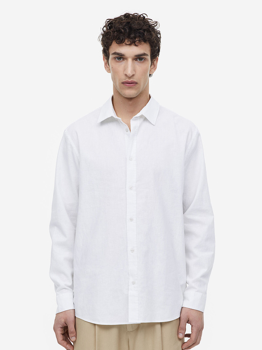 

H&M Men Regular Fit Linen-blend Shirt, White