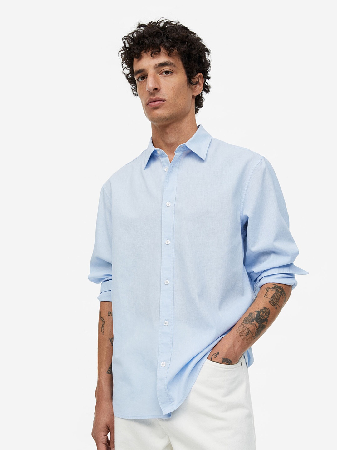 

H&M Men Regular Fit Linen-blend shirt, Blue