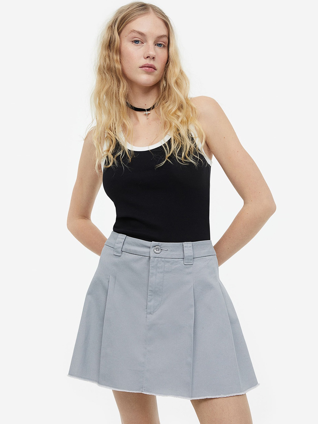 

H&M Pleated Twill Skirt, Grey