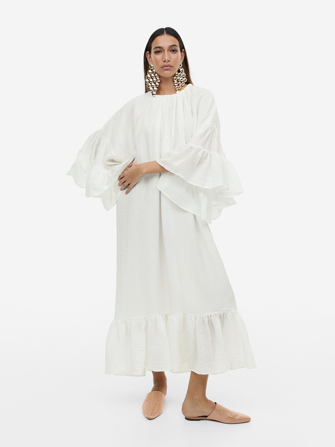 

H&M Woman Flounced Kaftan Dress, White