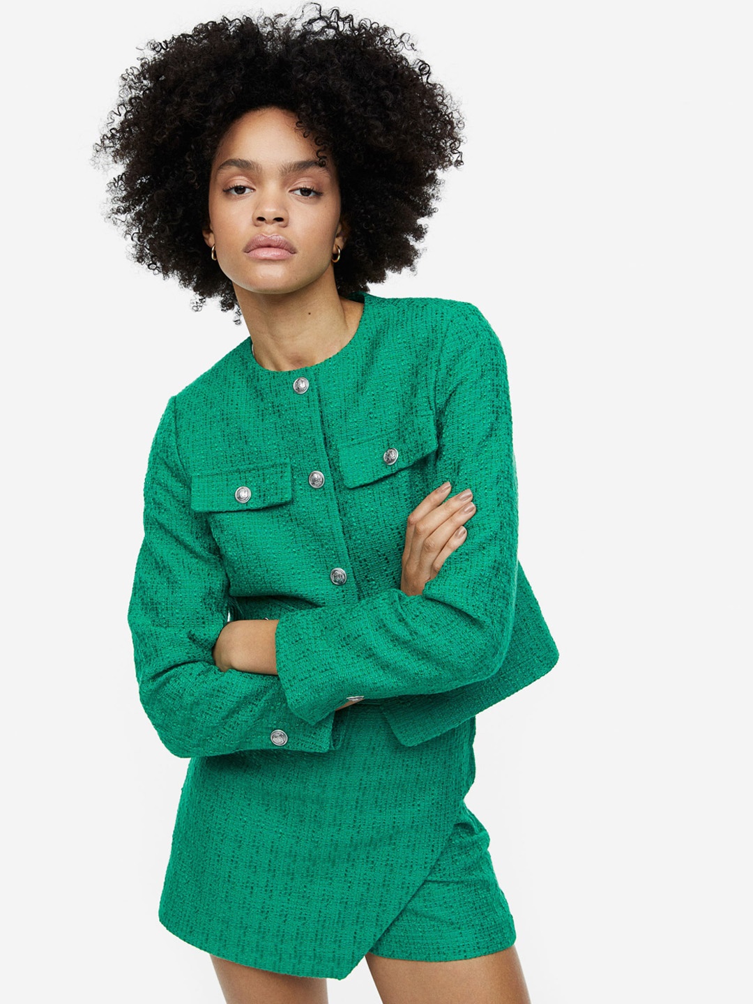 

H&M Textured-Weave Jacket, Green
