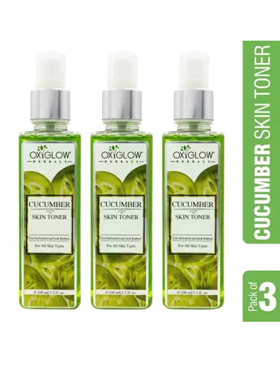 

Oxyglow Set Of 3 Herbals Cucumber Skin Toner 100 ml Each, Green