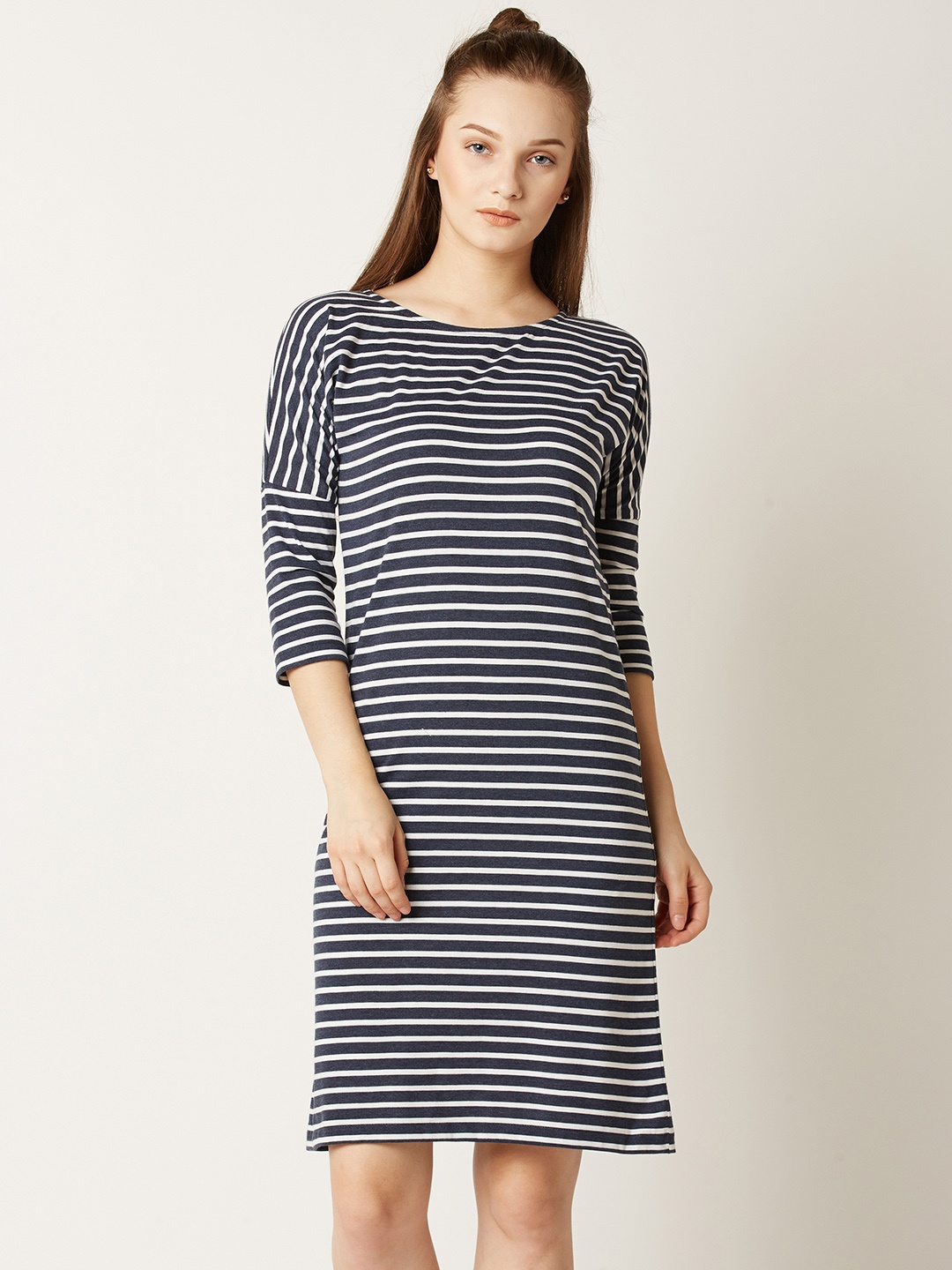 

Miss Chase Women Navy Blue Striped Shift Dress