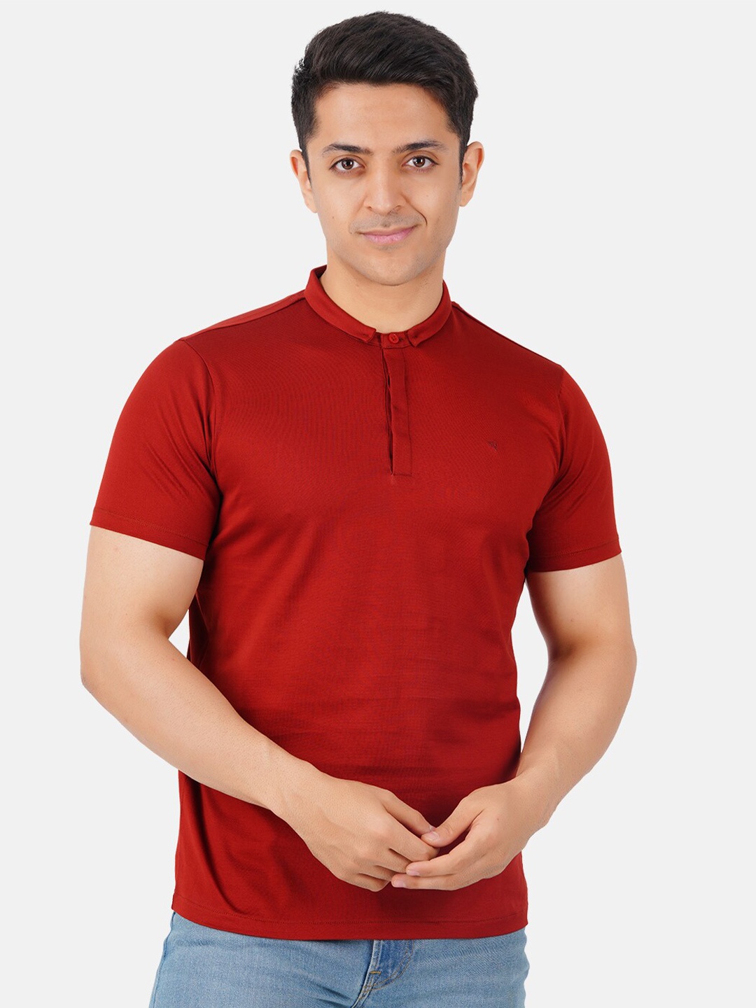 

Unibro Band Collar Regular Fit Pure Cotton T-shirt, Red