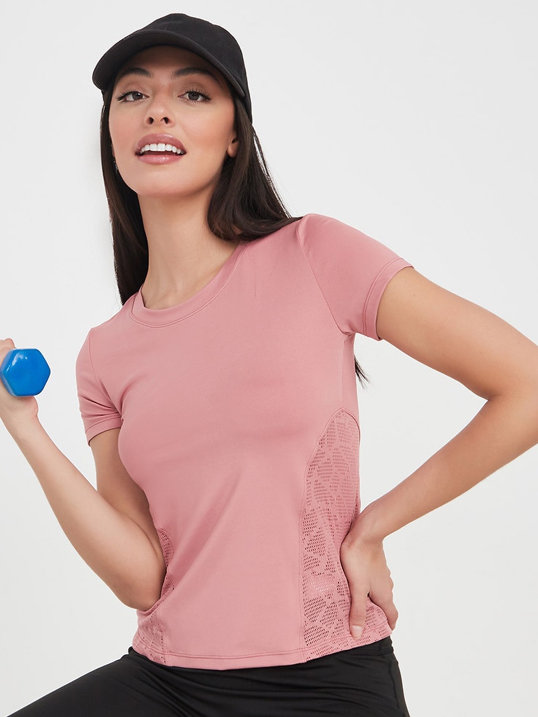 

Styli Round Neck Lace Inserts Top, Pink