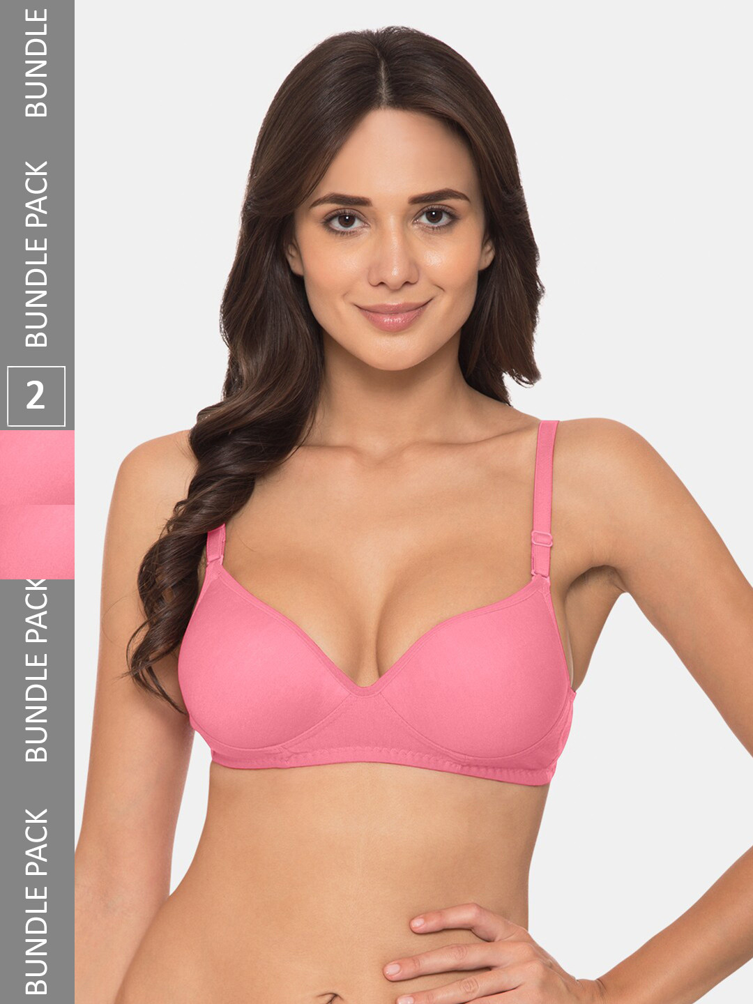 

KOMLI Pack Of 2 Heavily Padded Cotton All Day Comfort Full Coverage Everyday Seamless Bra, Pink