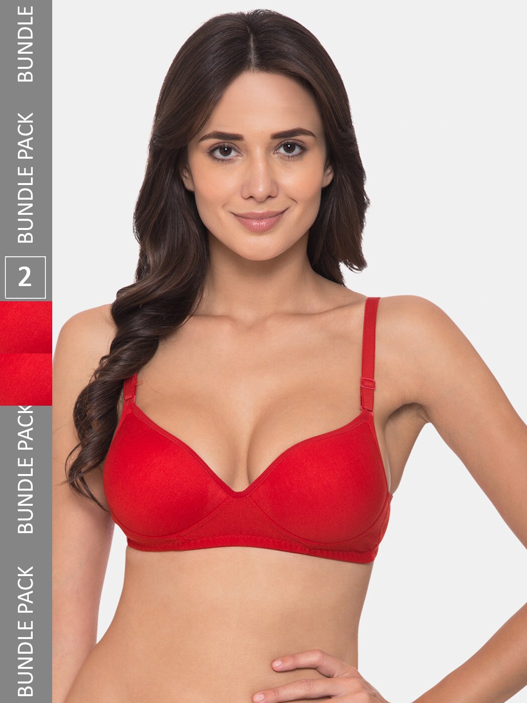 

KOMLI Heavily Padded All Day Comfort Seamless Cotton Balconette Bra, Red