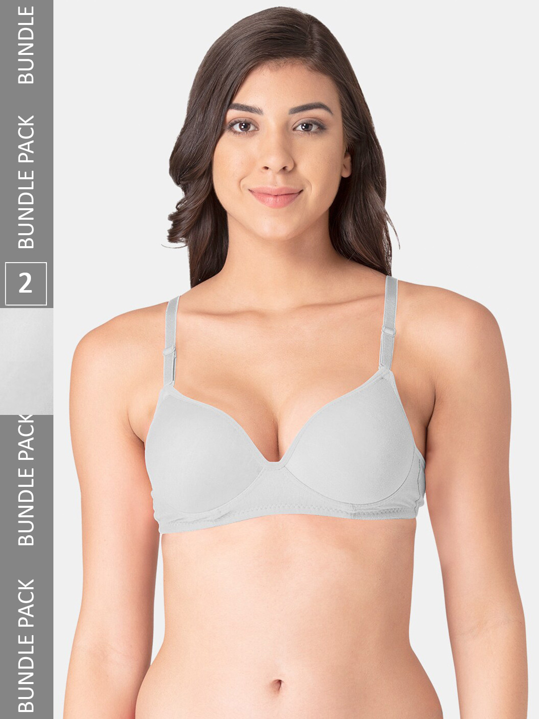 

KOMLI Heavily Padded All Day Comfort Seamless Cotton Balconette Bra, Grey