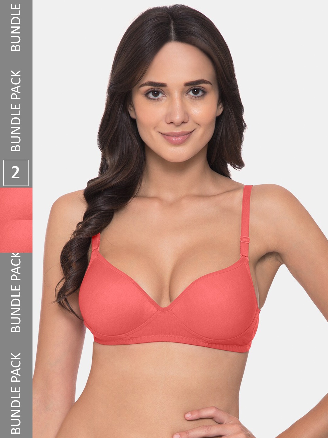 

KOMLI Pack of 2 Heavily Padded Seamless Cotton Balconette Bra, Coral