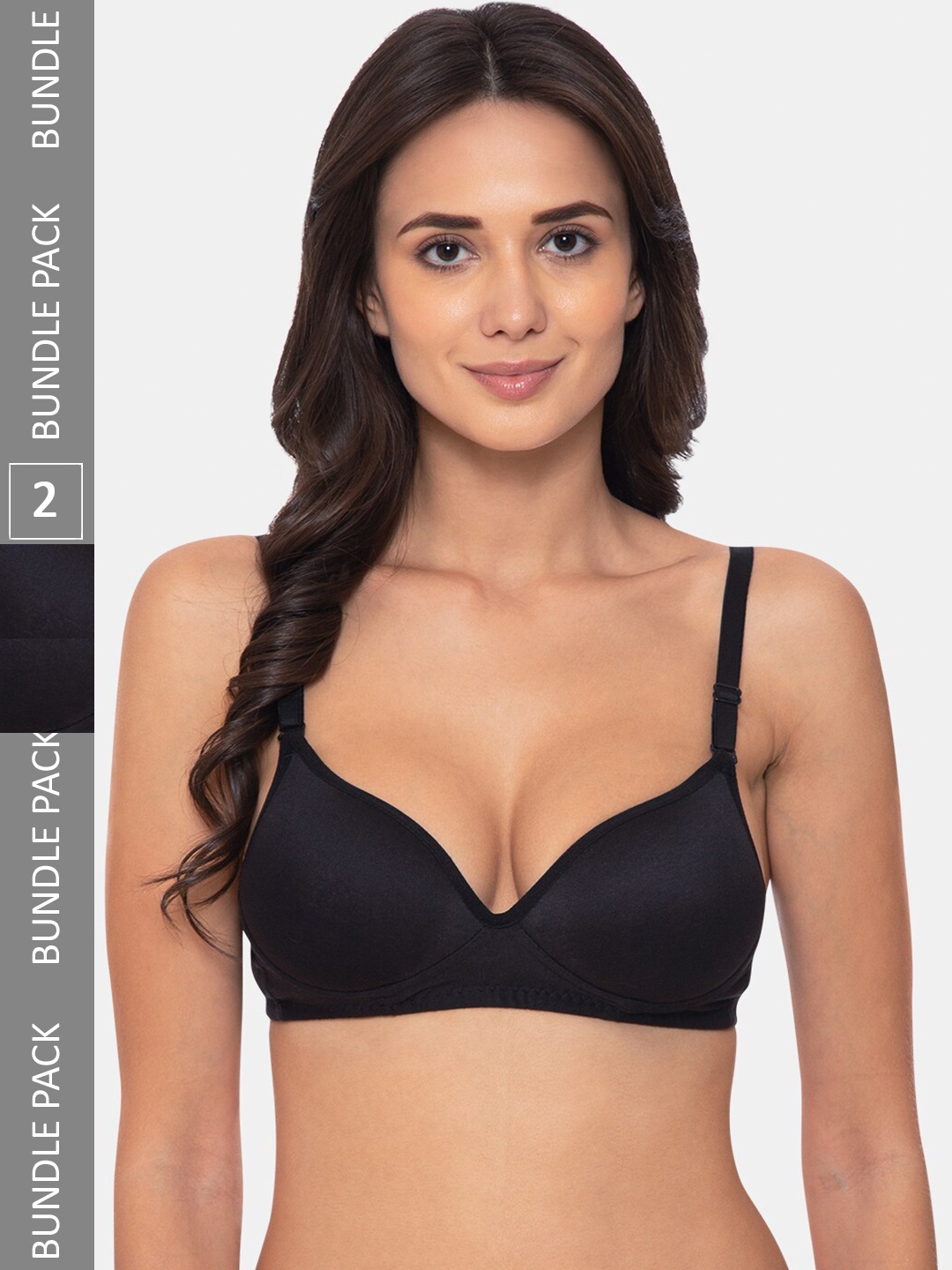 

KOMLI Heavily Padded Non-Wired All Day Comfort Cotton Balconette Bra, Black