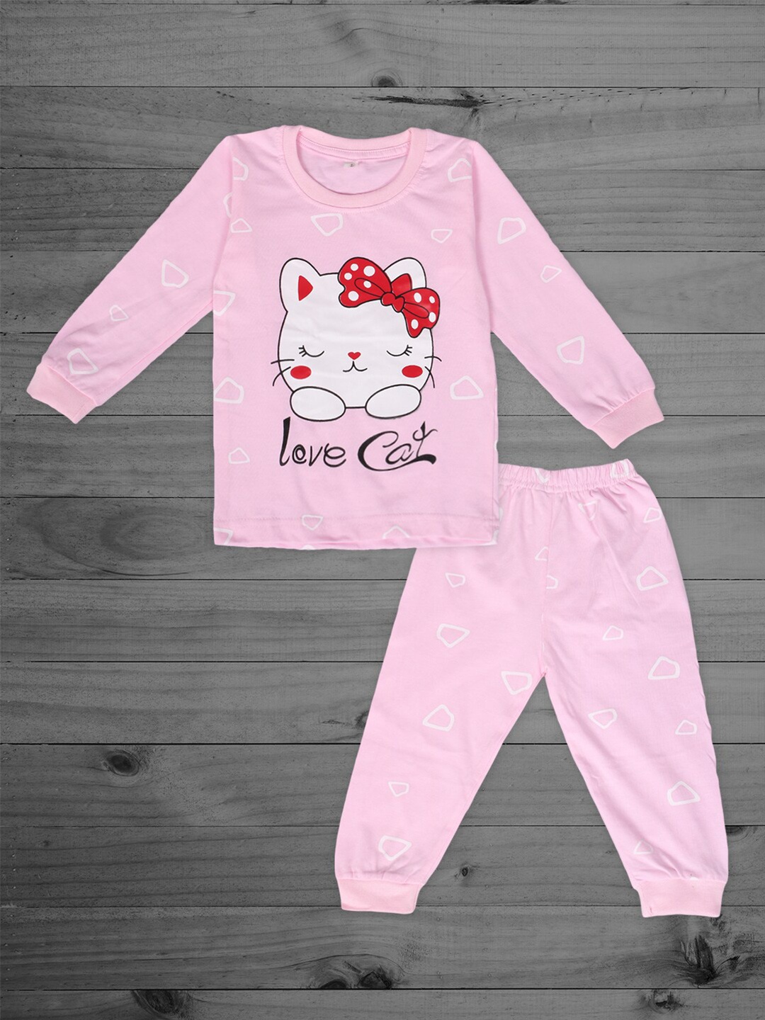 

Fashitale Kids Printed Pure Cotton T-shirt With Trousers, Pink