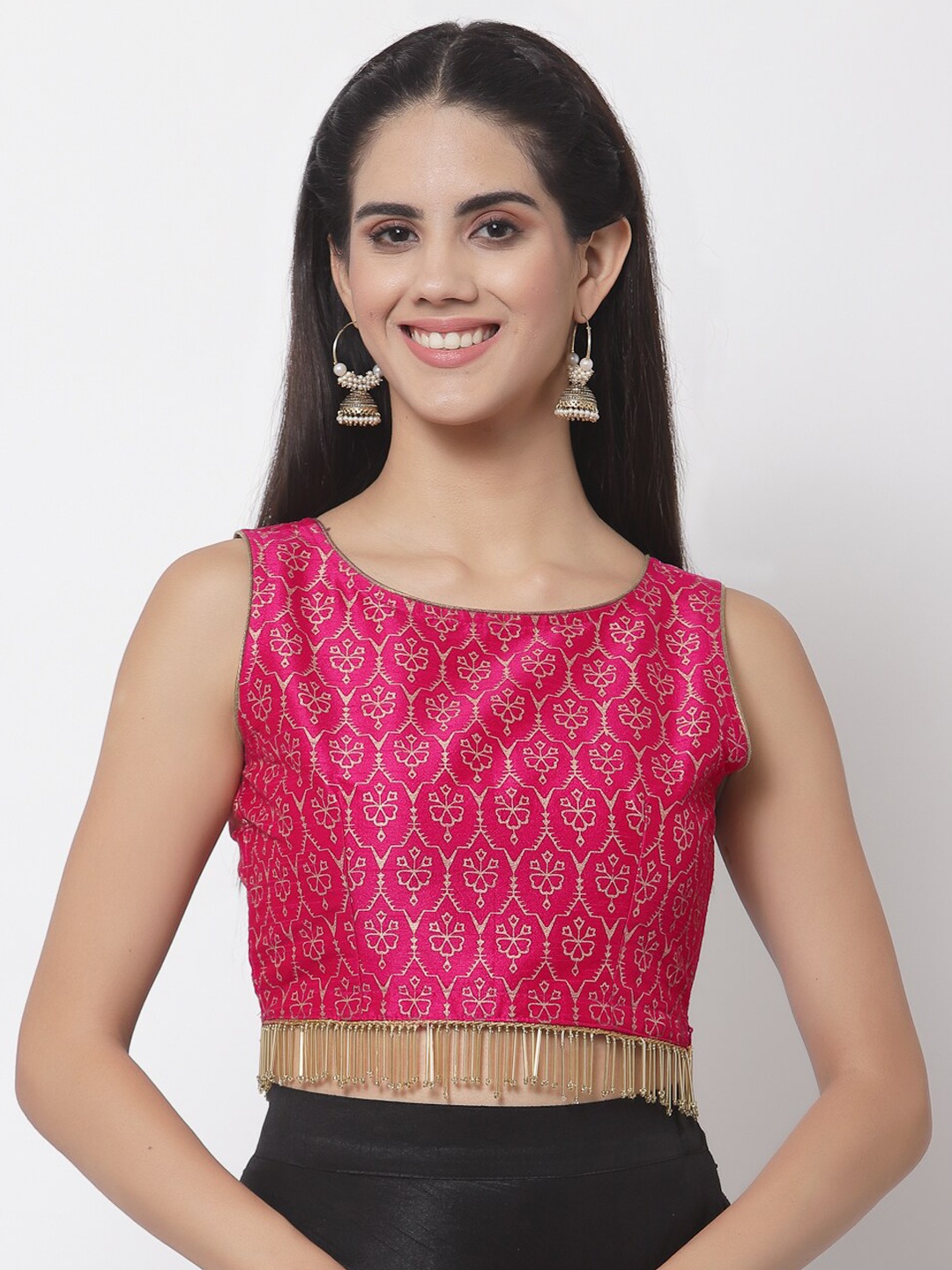 

studio rasa Printed Embellished Saree Blouse, Pink