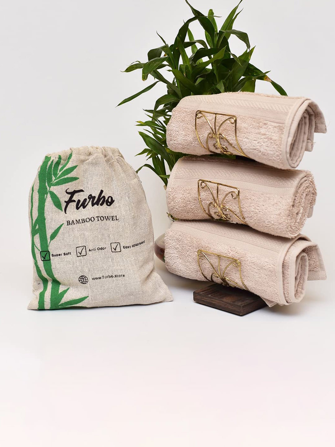

Furbo White & Beige 4 Pcs 600 GSM Pure Bamboo Quick Drying & Anti-Bacterial Hand Towels