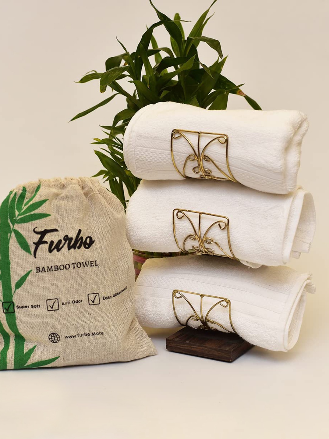 

Furbo White & Beige 2-Pcs 600 GSM Antibacterial Pure Bamboo Hand Towels