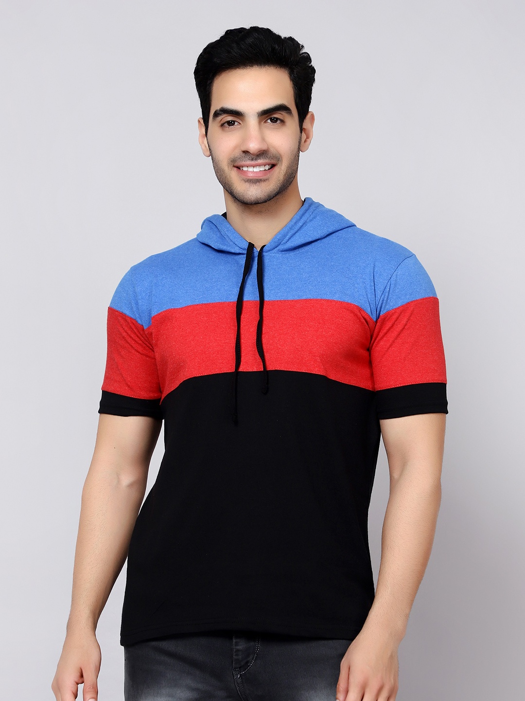 

DIAZ Colourblocked Hooded Cotton T-shirt, Blue