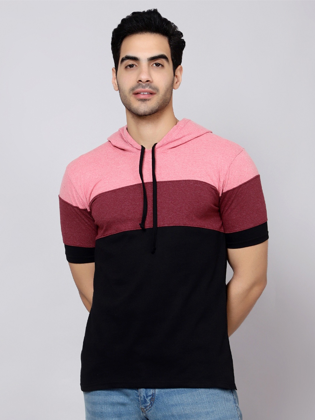 DIAZ Colourblocked Hooded Cotton T-shirt, Black