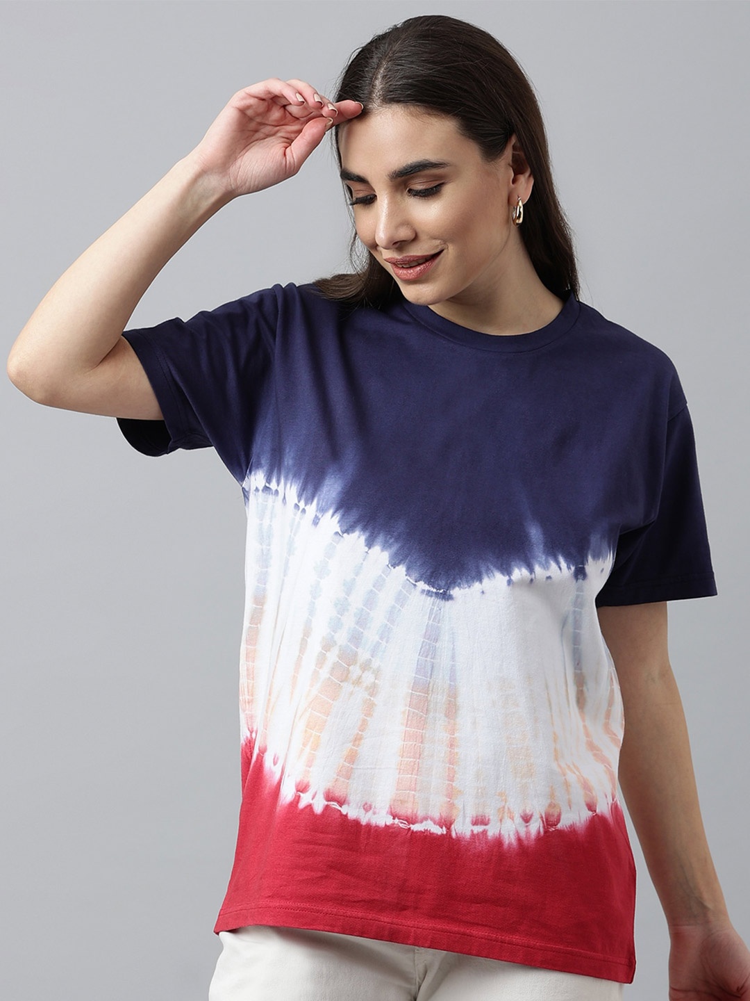 

Pritla Tie and Dye Round Neck Pure Cotton T-Shirt, Navy blue
