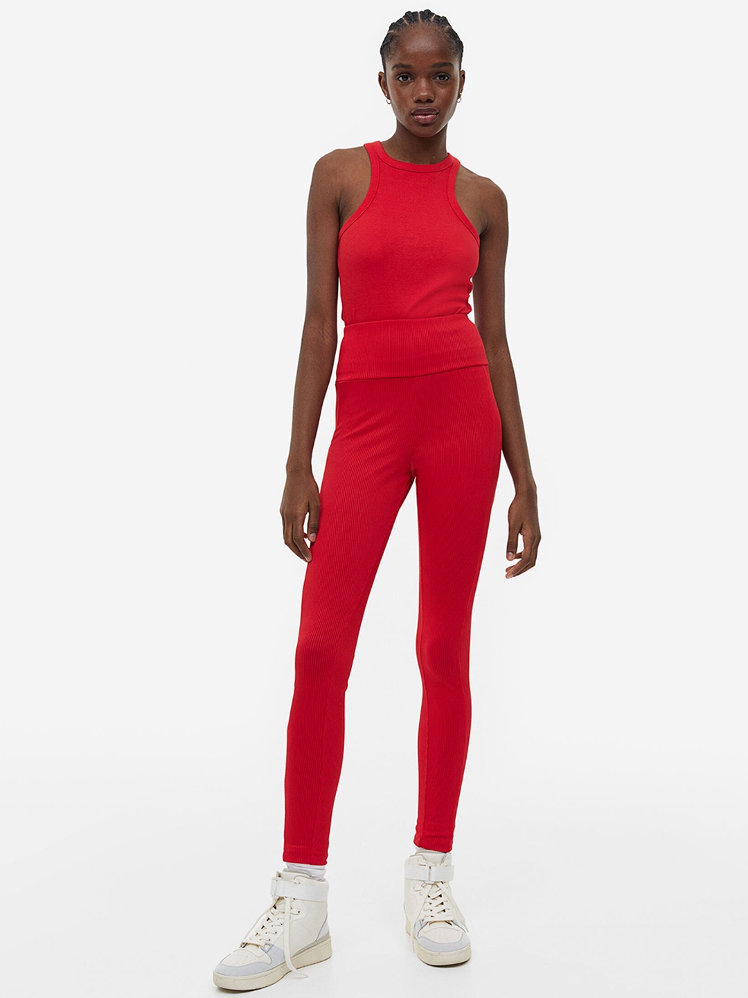 

H&M Cherry Red Pocket Detail Ribbed Leggings