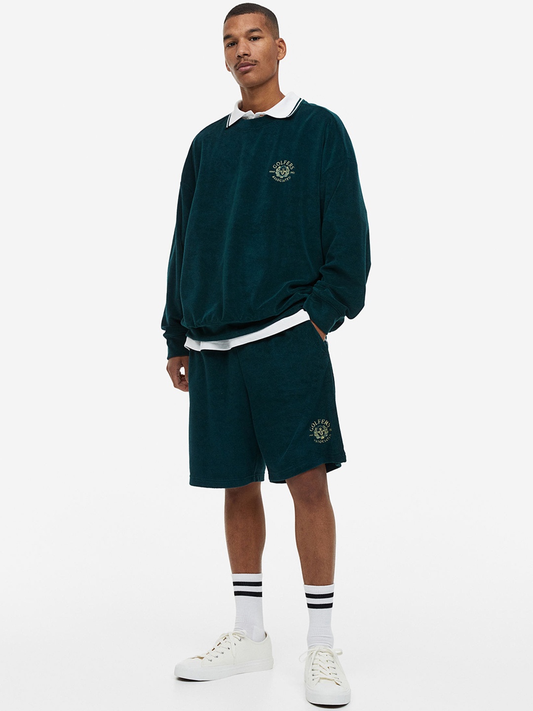 

H&M Relaxed Fit Knee-length terry shorts, Green