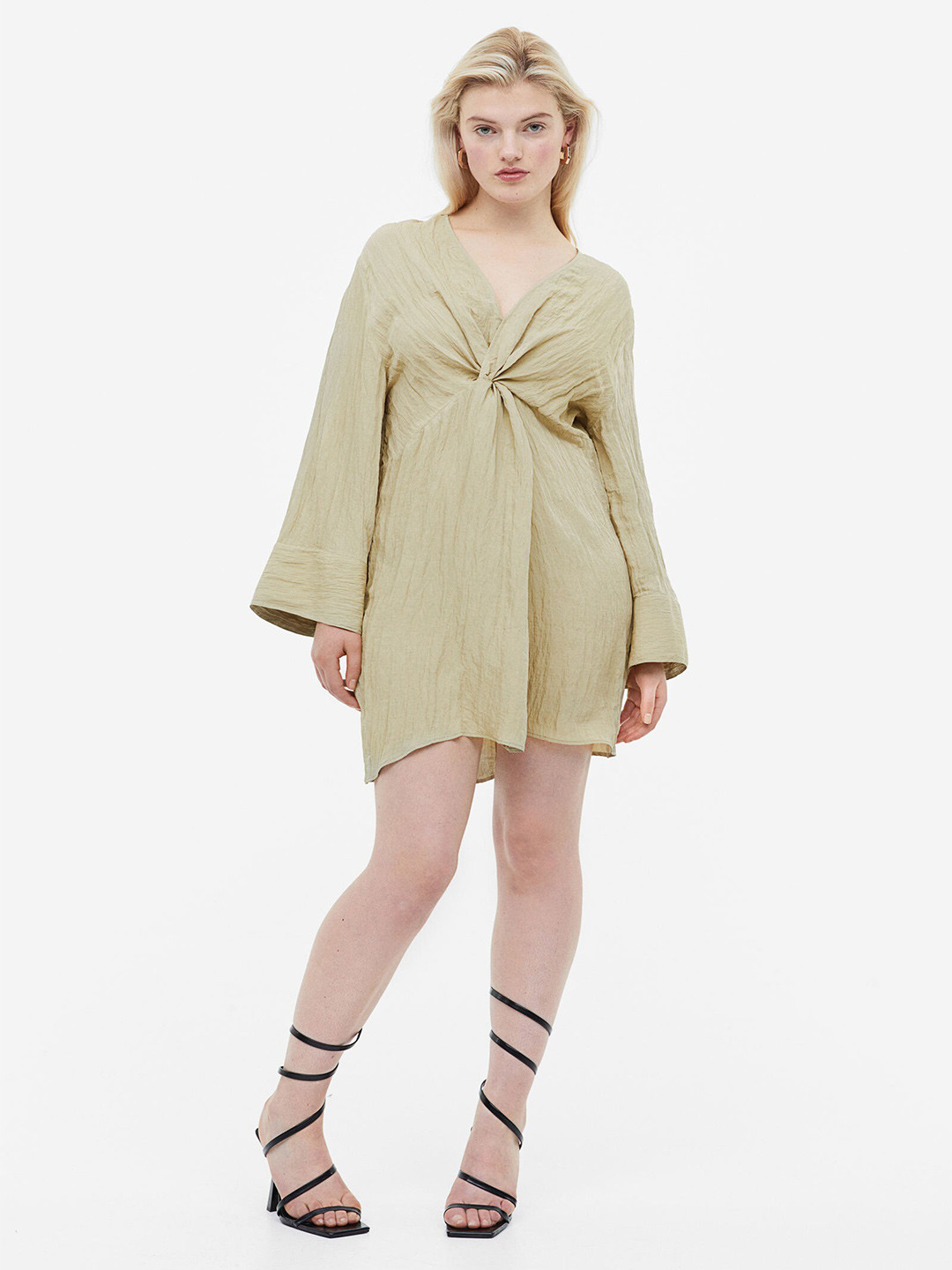 

H&M Textured-Weave Knot-Detail Dress, Beige