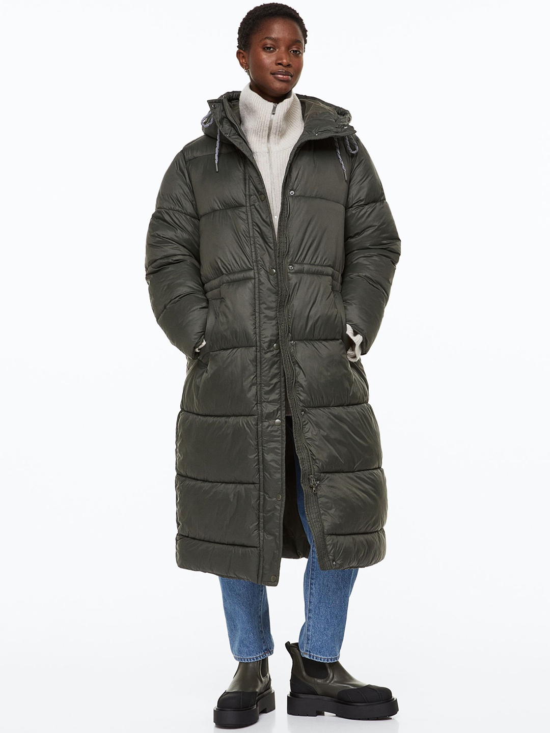 

H&M Hooded Puffer Coat, Green
