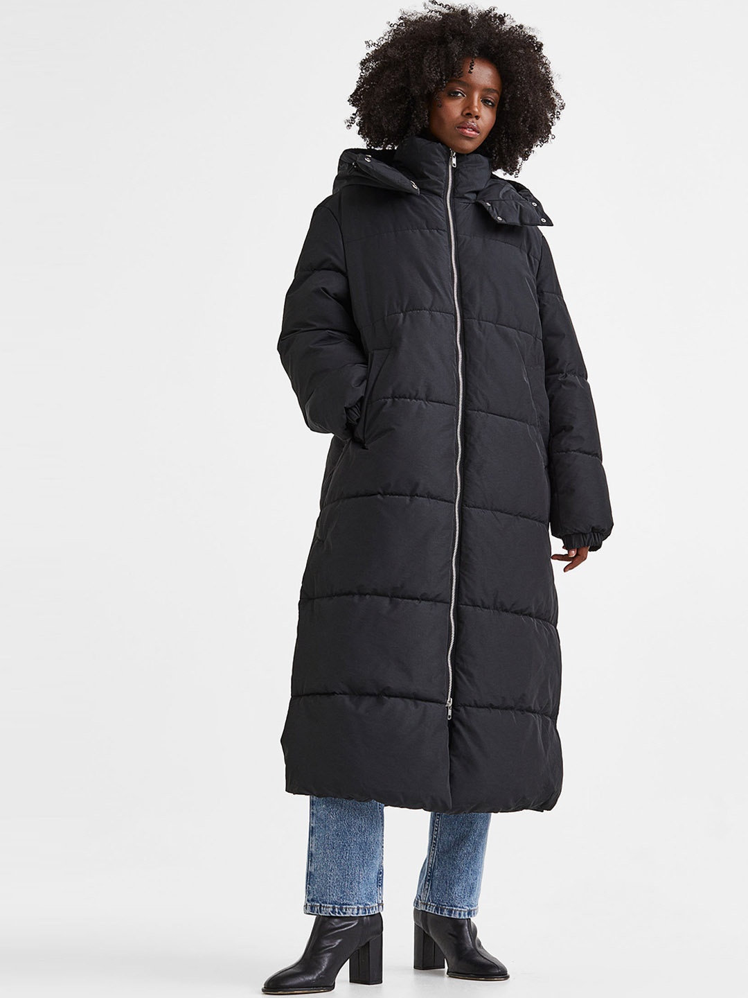 

H&M Hooded Puffer Coat, Black