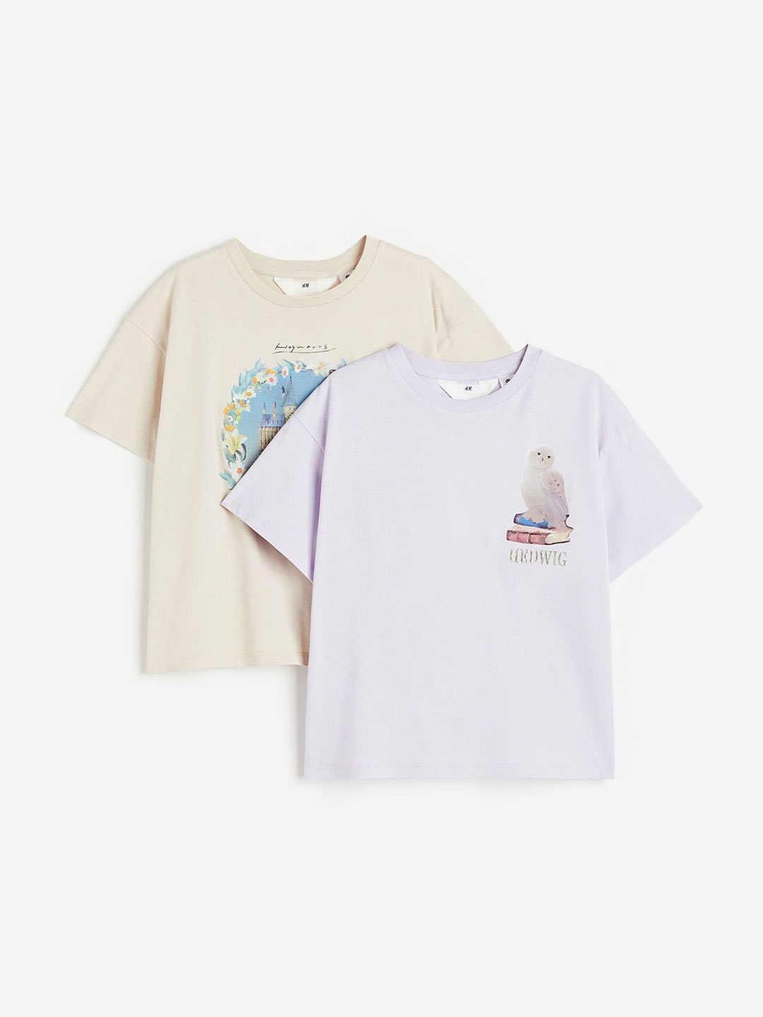 

H&M Girls Pure Cotton 2-Pack Printed T-Shirts, Beige