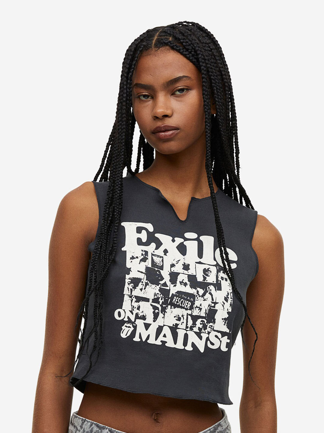 

H&M Pure Cotton Printed Vest Top, Grey