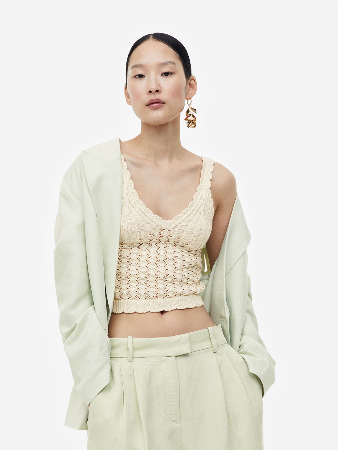 

H&M Woman Crochet-look vest top, White