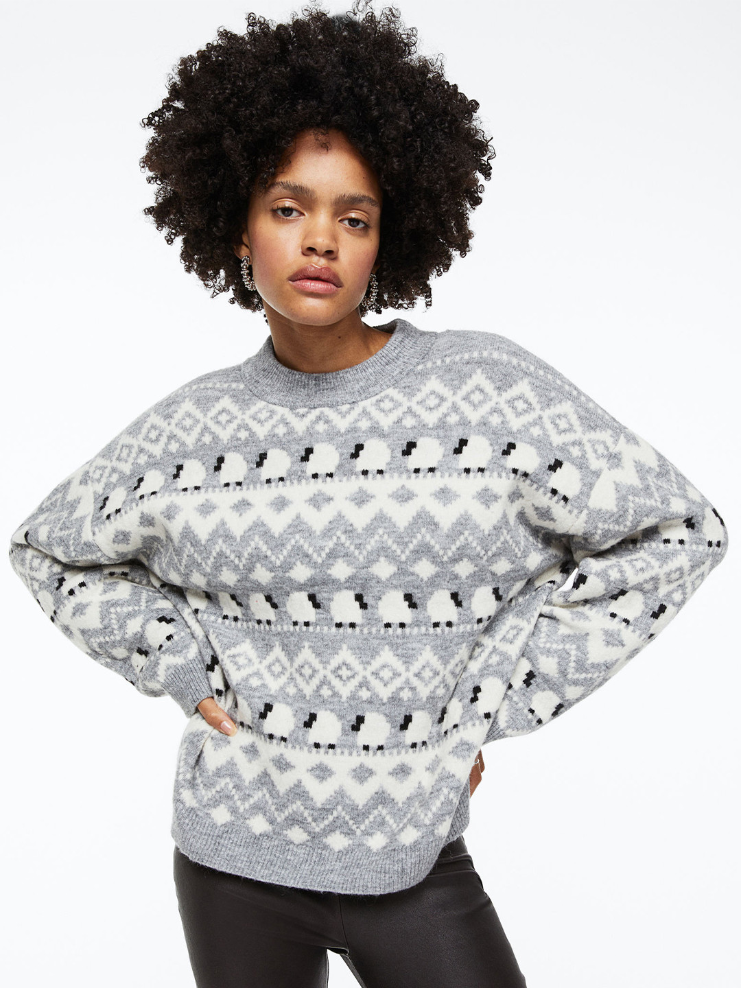 

H&M Women Jacquard-Knit Jumper, Grey