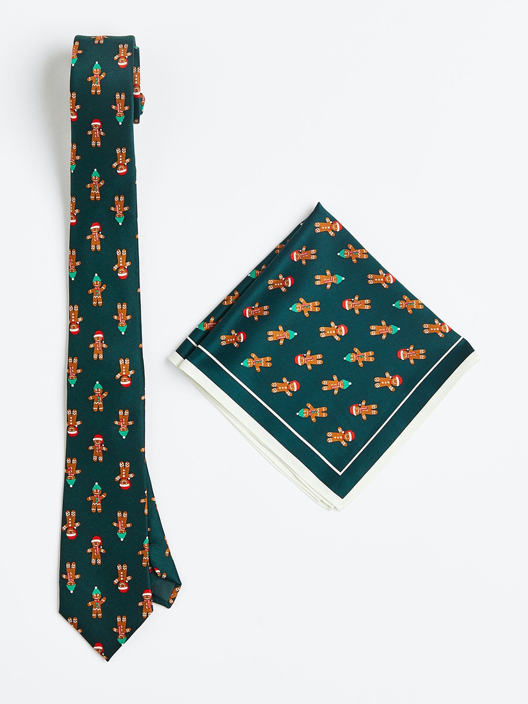 

H&M Men 2-Piece Tie and Handkerchief Set, Green