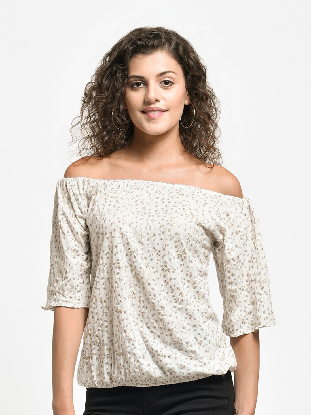 

urSense Floral Printed Off-Shoulder Bardot Top, White
