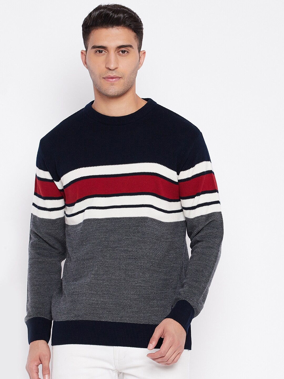 

Cantabil Striped Acrylic Pullover, Navy blue